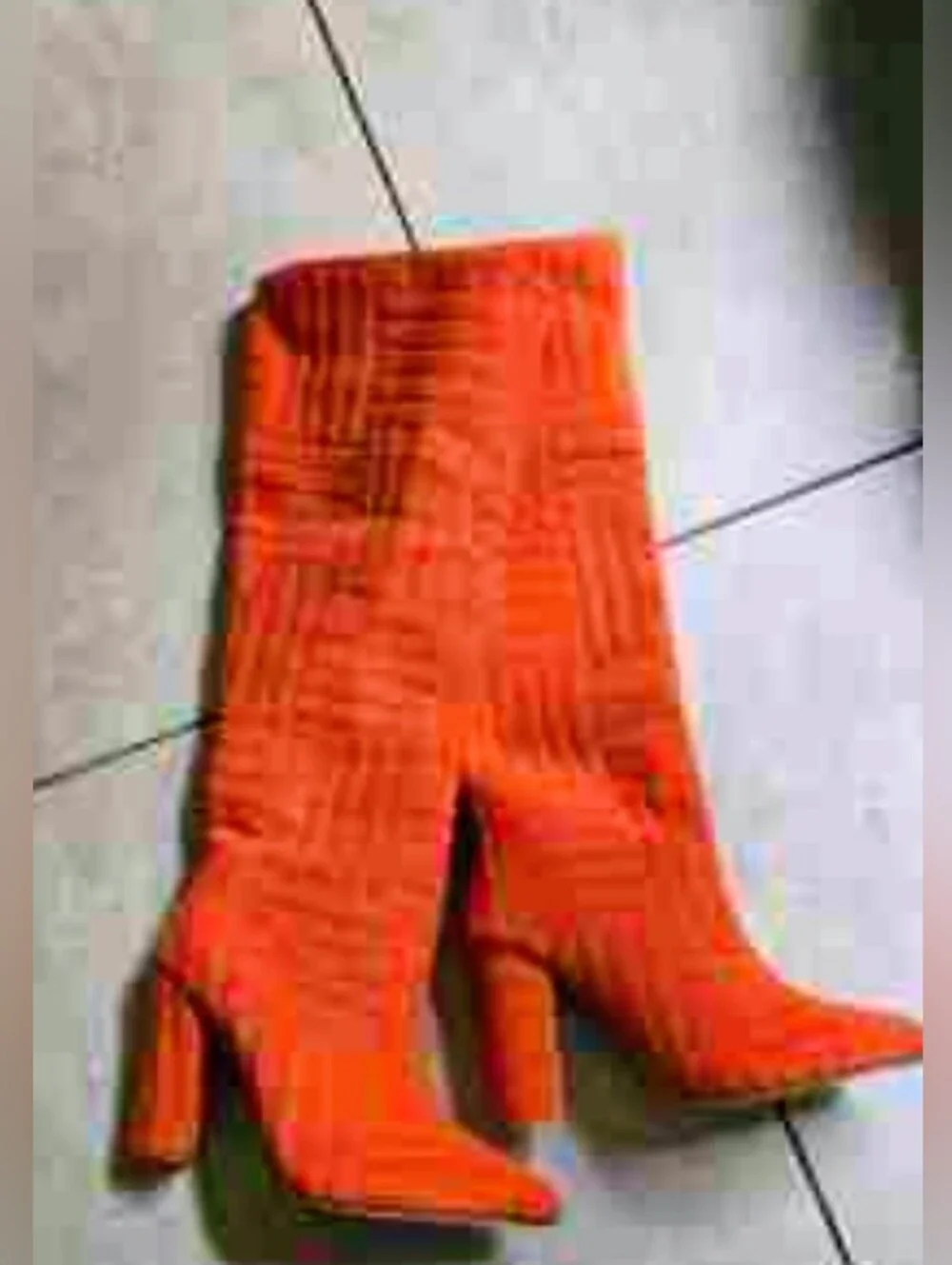 New! Retro Fabric Orange Knee-High Block Heel Boots - Women's